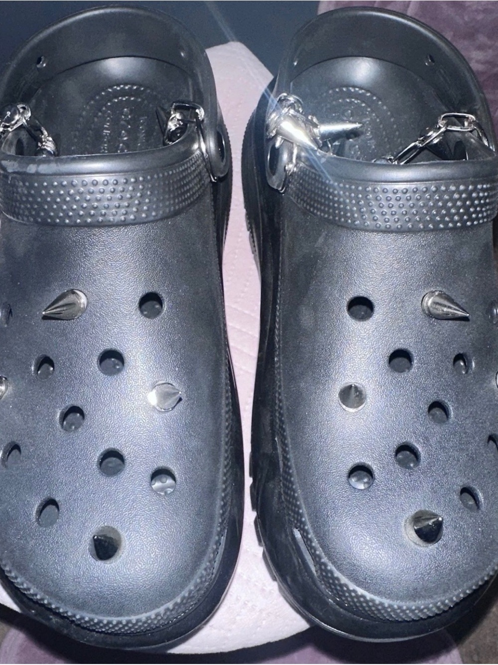 Black siren Stud Black Slip-On Clog/chunky heel with Silver Spike Accents